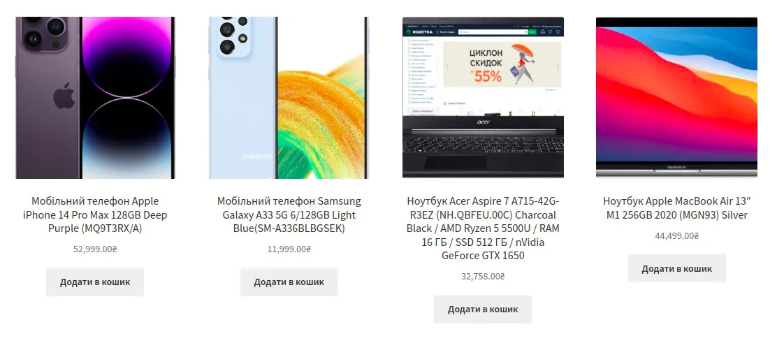 Стандартний вигляд сітки товарів WooCommerce