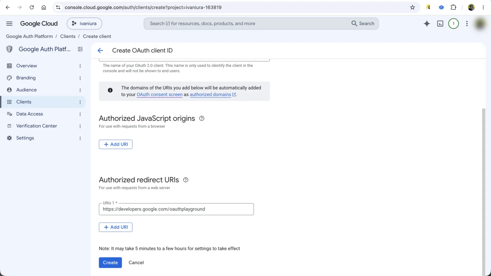 Redirect URI для OAuth Playground